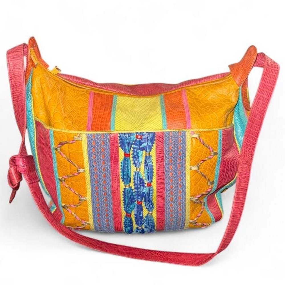vintage Sharif multicolor patchwork leather shoulder/hobo bag - Picture 4 of 8